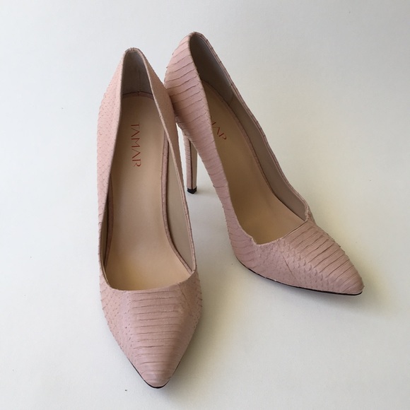 TAMAR PALE PINK SNAKE SKIN HEELS 10 EXCELLENT - Picture 1 of 6